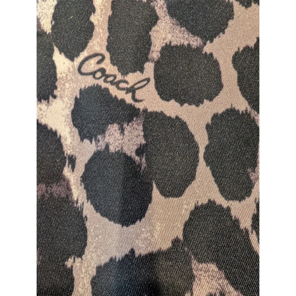 Coach Leopard Print Nylon Cosmetic Pouch Clutch Bag Grey Tan Black Logo Plaque